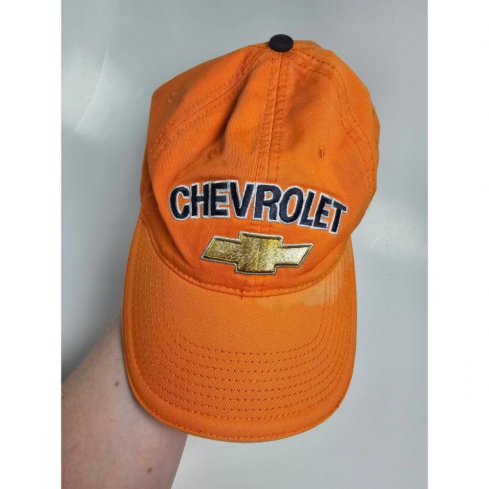 Chevrolet Hat Orange Embroidered Gold Bowtie Logo Adjustable Baseball Cap Mens
